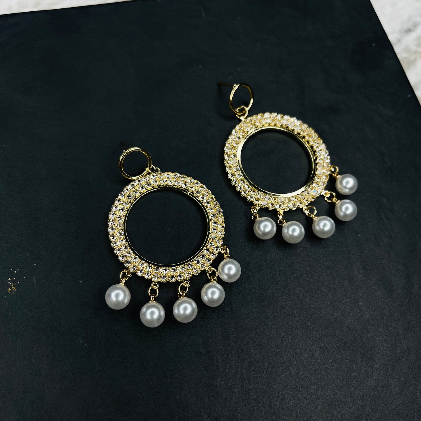 Silver & Golden round pearl earrings