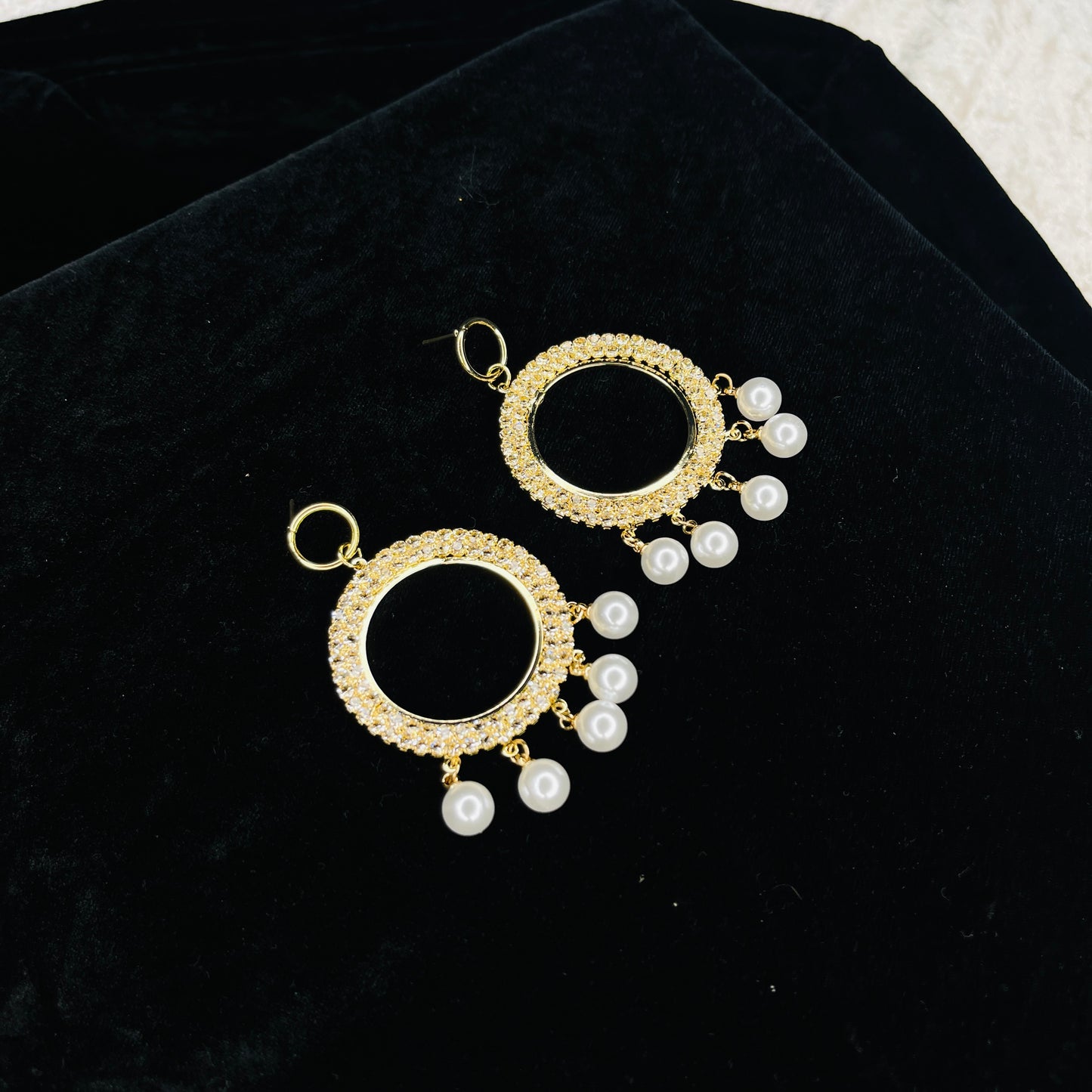 Silver & Golden round pearl earrings