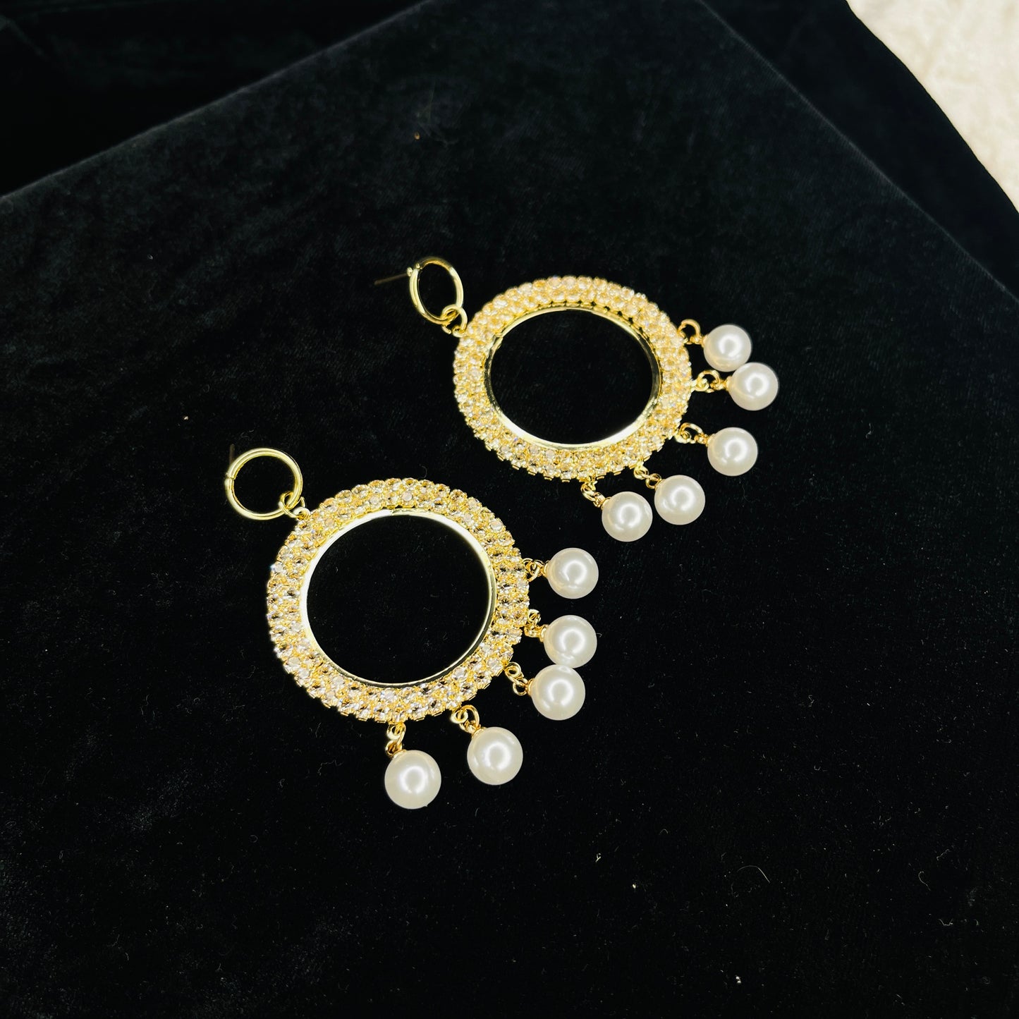 Silver & Golden round pearl earrings